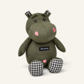 Charger l'image dans la visionneuse de la galerie, Patomia Henny olive green polyester hippopotamus dog toy with black and white checkered accents on feet and ears.