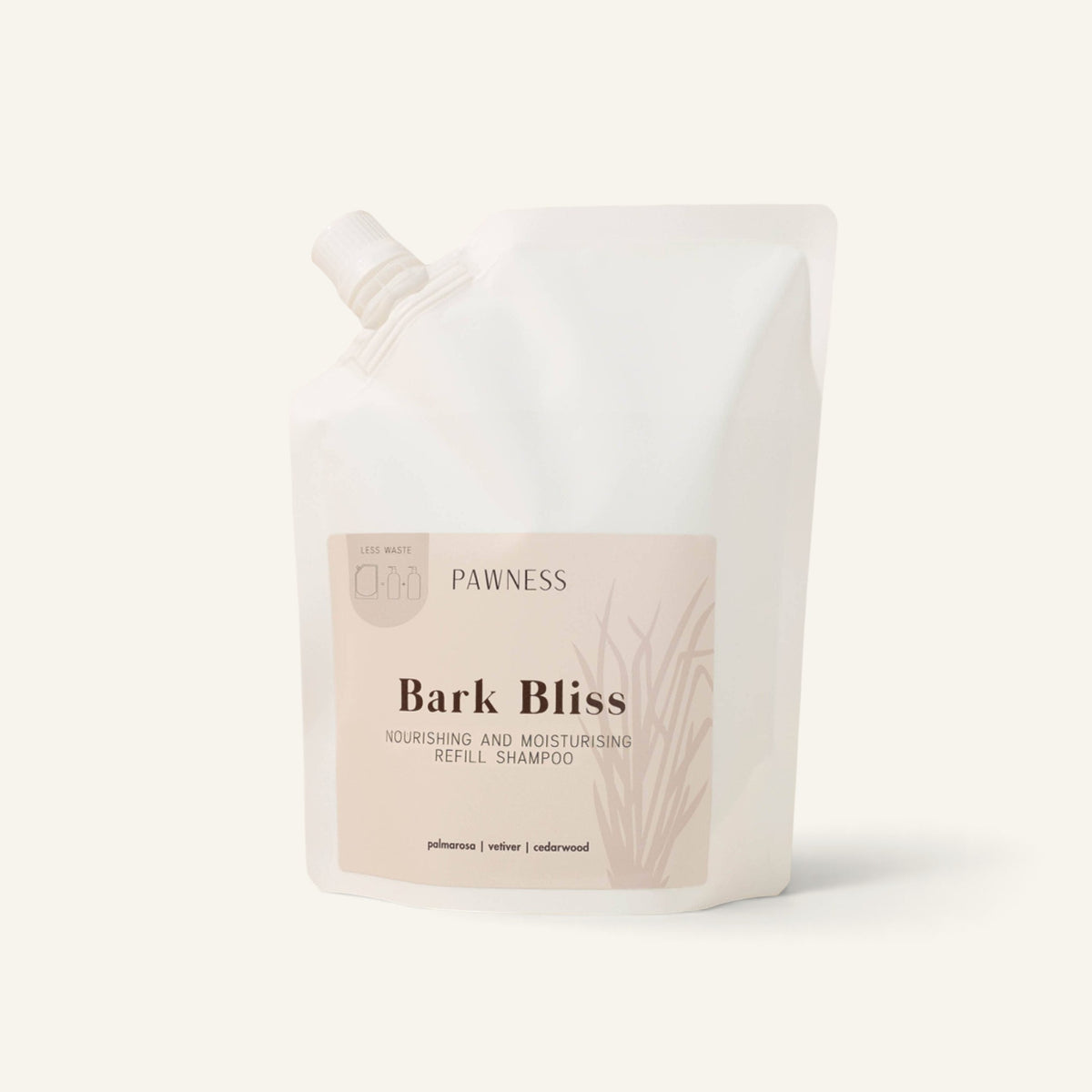 Patomia Bark Bliss dog shampoo refill pouch in a 500ml eco-friendly white plastic bag with minimalist label design.