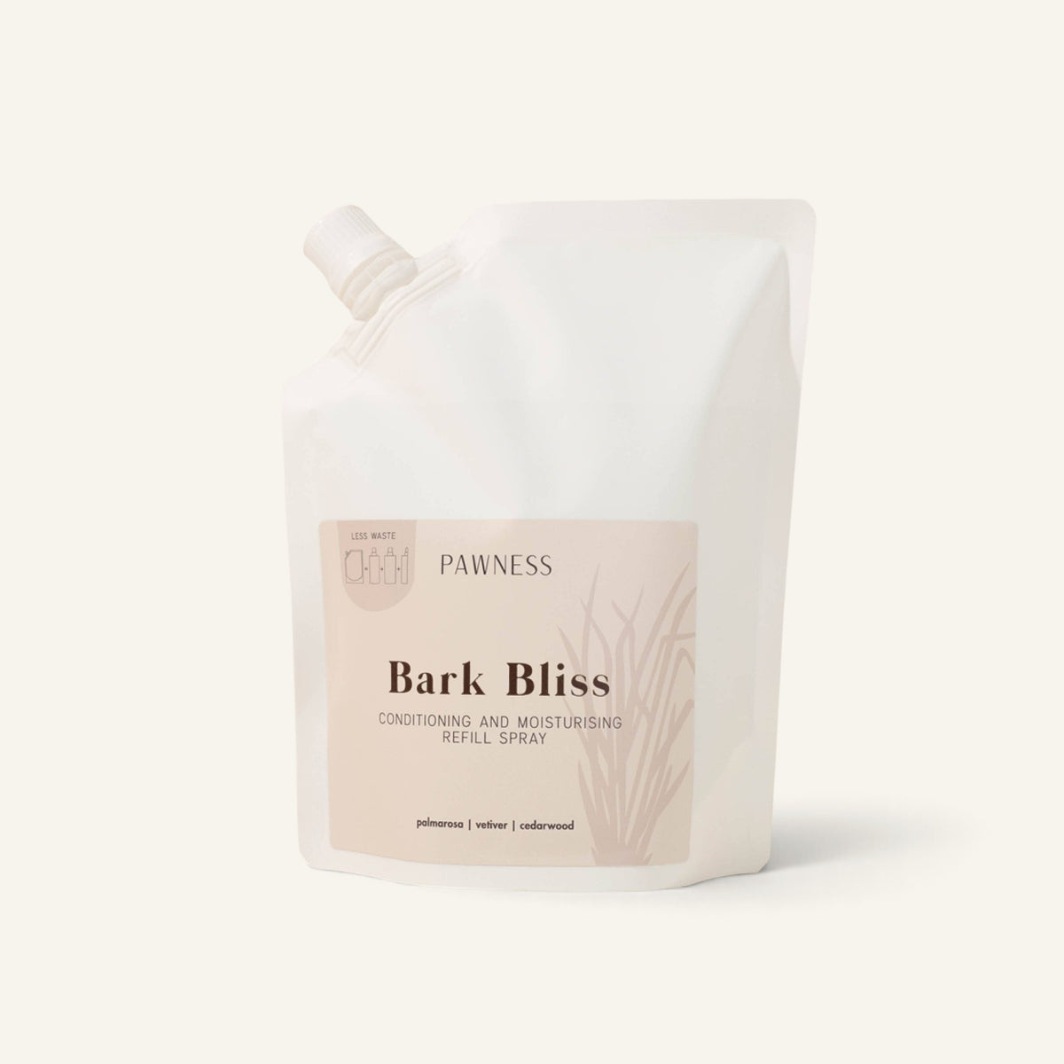 Patomia Bark Bliss dog grooming spray refill pouch with cedarwood, vetiver, and palmarosa scent