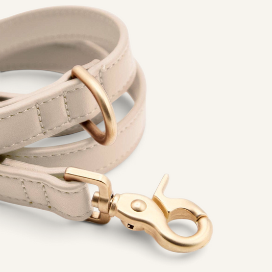 Patomia beige vegan leather dog leash with durable zamak metal hardware and secure clasp
