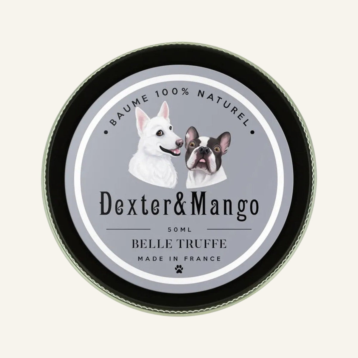 Patomia Belle truffe natural dog nose balm in a 50ml round tin with illustrations of two dogs on the label.