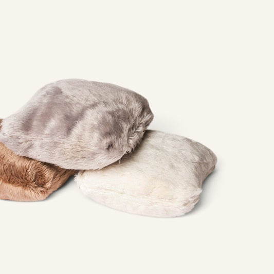 Patomia Cachemir grey and beige plush cat cushions filled with valerian and catnip for feline enrichment