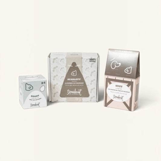 Patomia cat toy and treat set featuring a valerian mouse plush, catnip ball, and dried catnip in branded packaging.