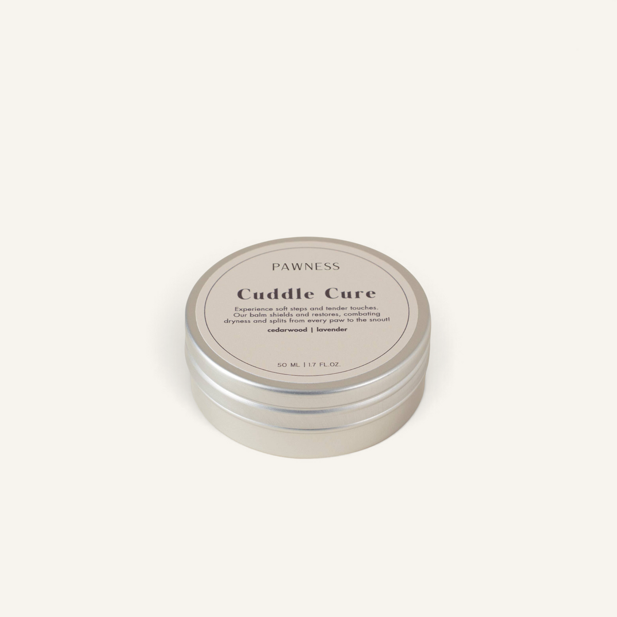 Patomia Cuddle Cure natural vegan dog balm in a 50ml metal tin for soothing dry paws and noses with lavender scent