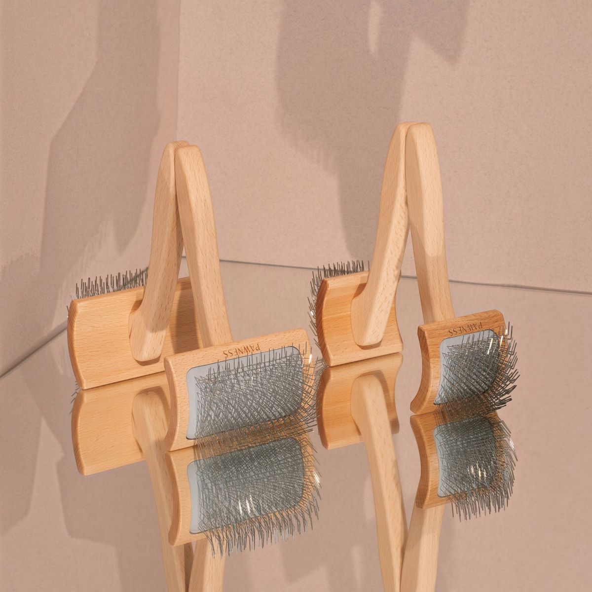Patomia curved slicker brush with beech wood handle and metal pins for detangling thick dog coats
