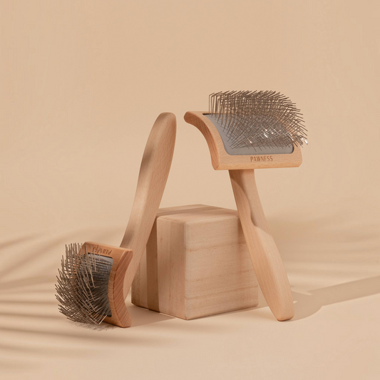 Patomia curved slicker brushes with beech wood handles and metal pins for detangling thick dog coats