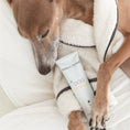 Charger l'image dans la visionneuse de la galerie, Patomia soothing repair balm for dog paws and skin, held by a sleeping dog in a cozy white bathrobe.
