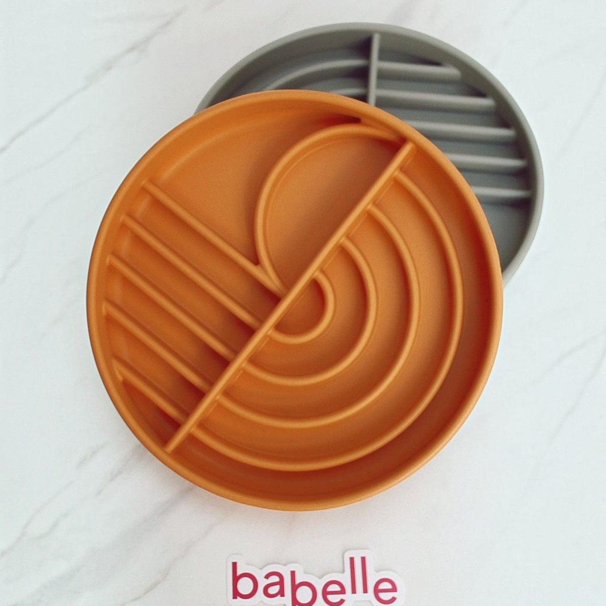 Patomia Dreamy Lickmat in ocre and grey silicone with arch patterns for dog enrichment and slow feeding