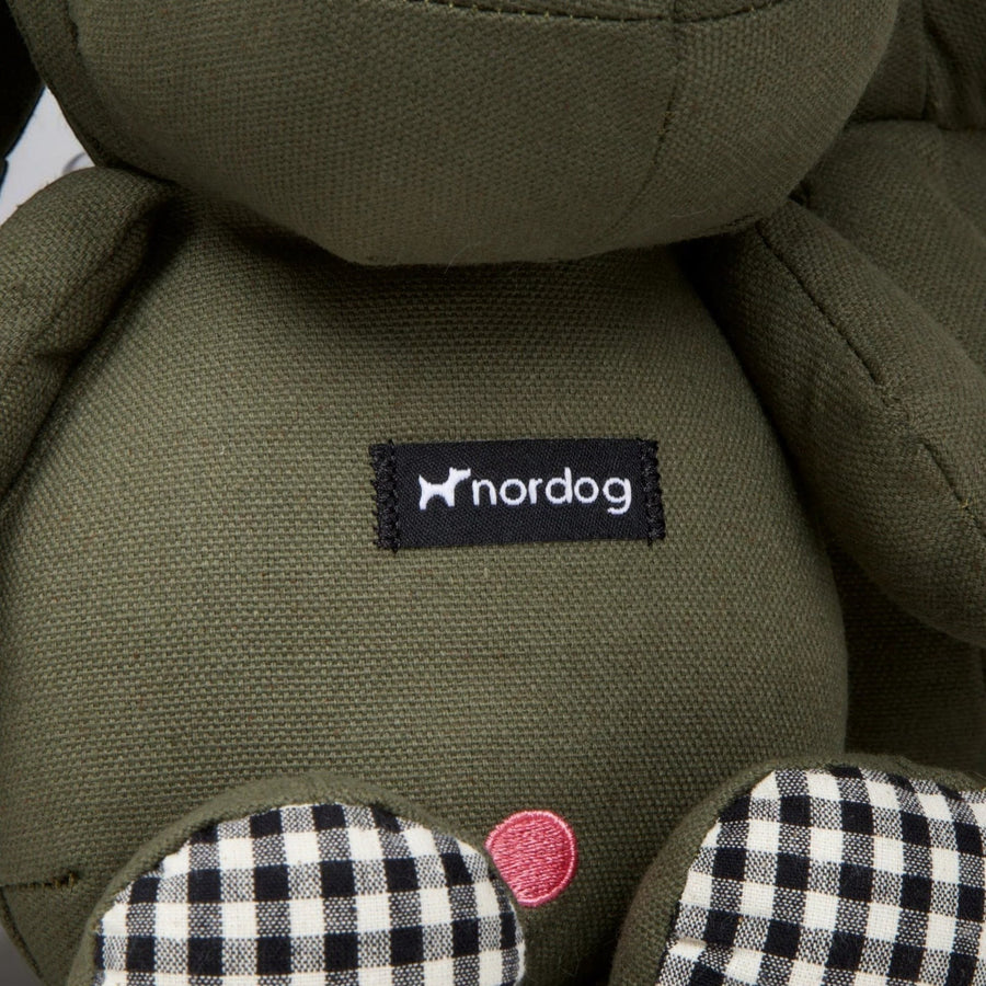 Patomia Henny olive green polyester dog toy with checkered paw details and Nordog brand label
