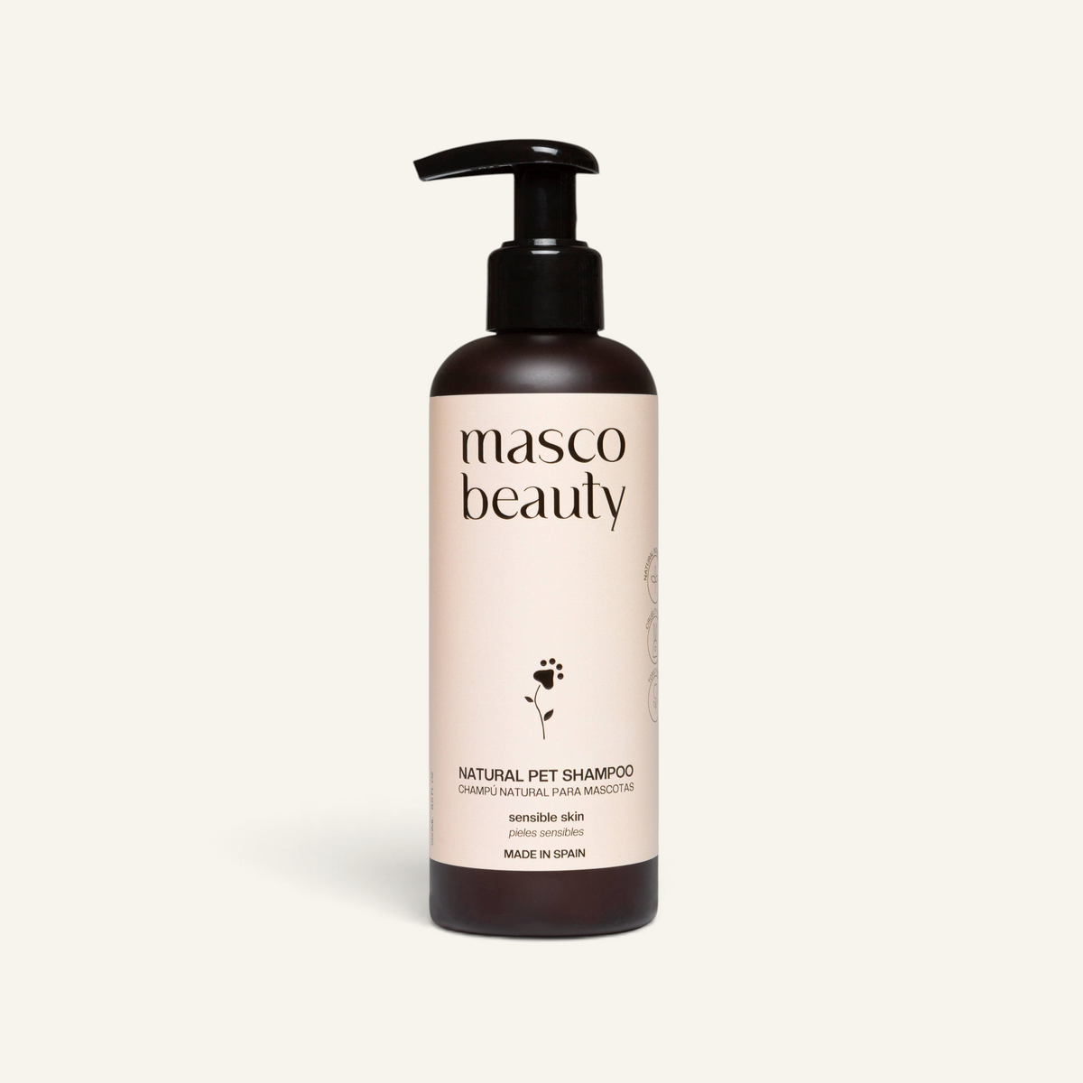 Patomia Masco Beauty natural aloe vera purifying pet shampoo in a 250ml bottle for dogs and cats with sensitive skin.