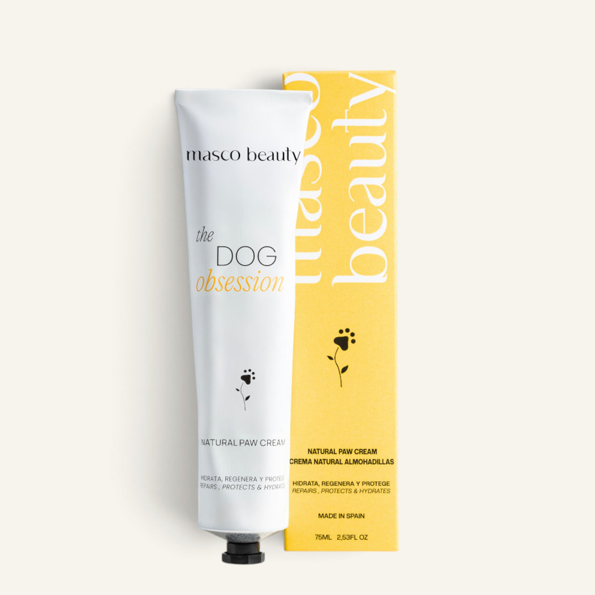 Patomia natural paw cream for dogs in a white tube and yellow box to soothe and repair dry, irritated skin.