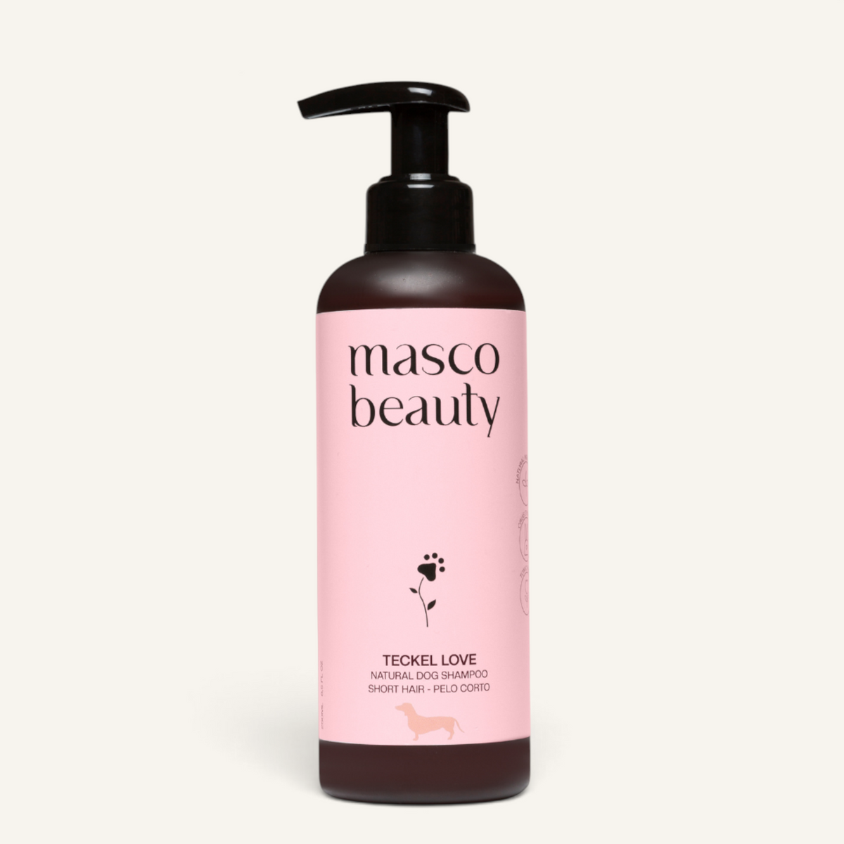 Patomia natural dog shampoo for short-haired breeds like dachshunds in a 250ml pump bottle with jojoba and chamomile