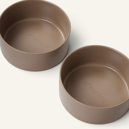 Patomia Nordog Classic brown ceramic dog bowls with non-slip base for pet feeding