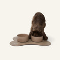 Charger l'image dans la visionneuse de la galerie, Patomia Nordog ceramic dog bowl in cacao brown on a matching non-slip mat with a brown spaniel eating
