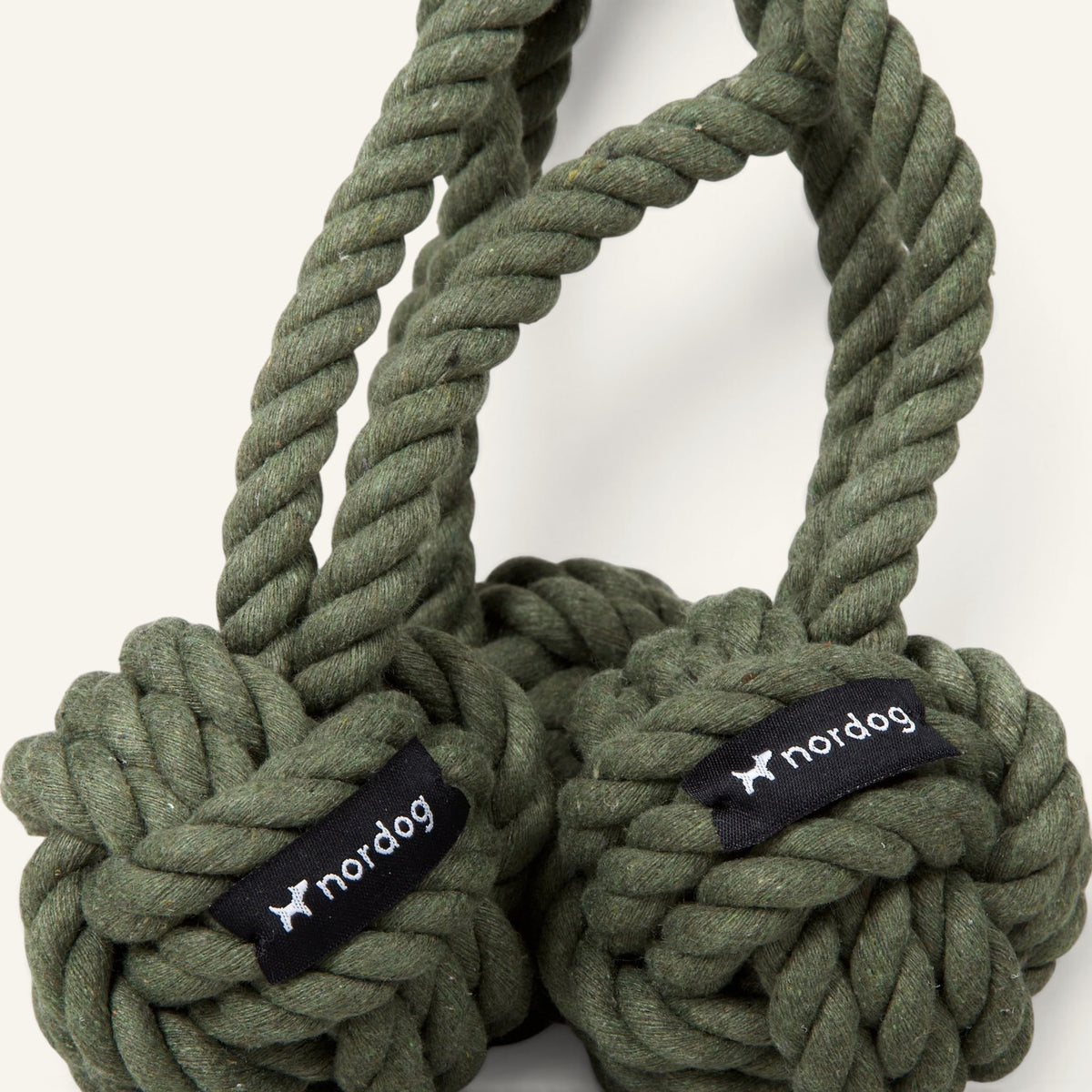 Patomia Nordog olive green organic cotton rope dog toy with knotted ball design for durable play