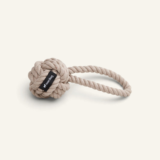 Patomia Nordog taupe organic cotton rope ball toy for dogs with a durable knotted design for interactive play.