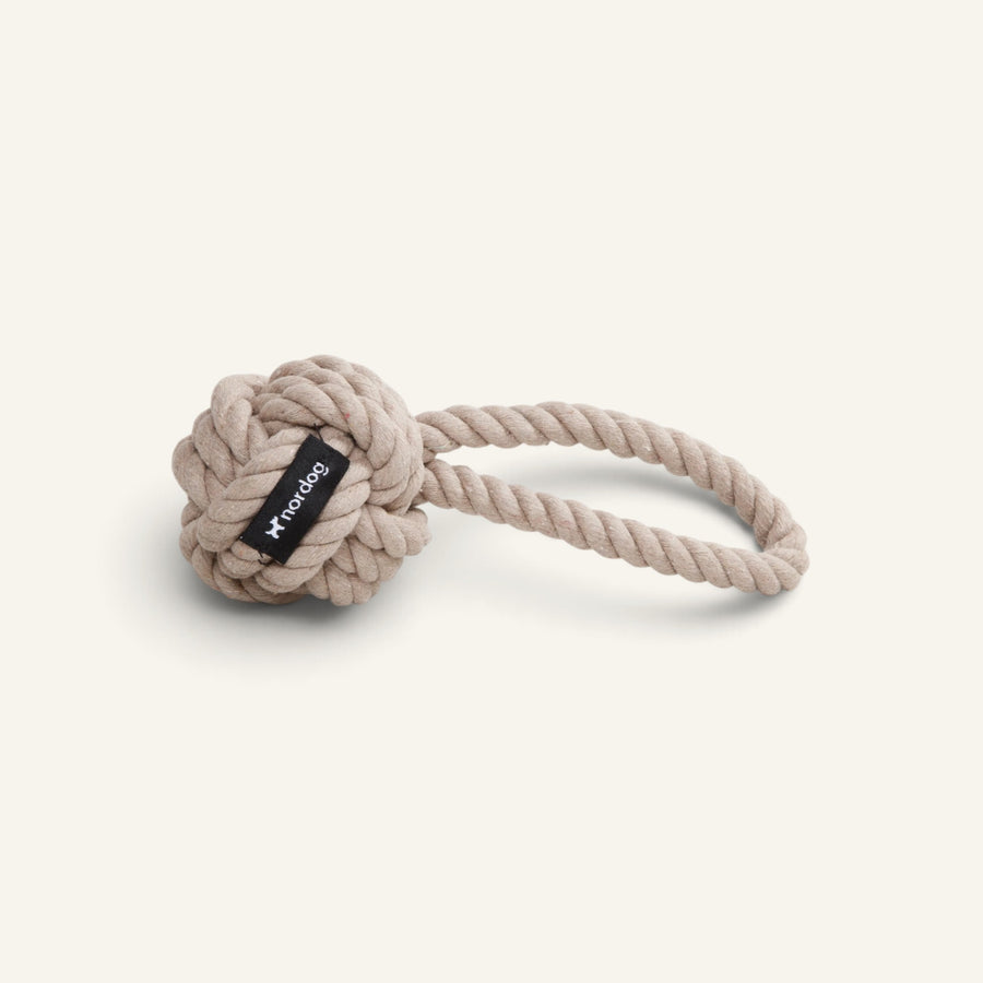 Patomia Nordog taupe organic cotton rope ball toy for dogs with a durable knotted design for interactive play.