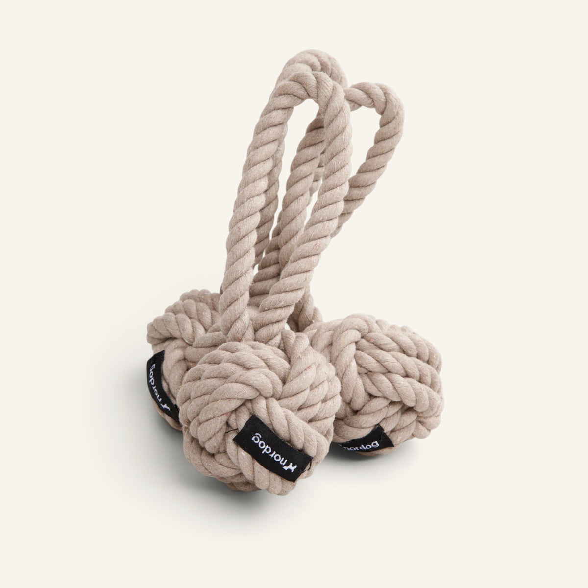 Patomia Nordog taupe organic cotton rope dog toy with knotted ball design for durable play and training