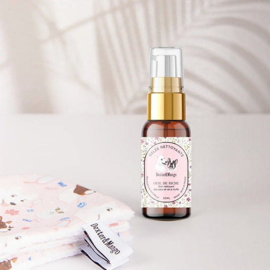 Patomia Oeil de biche natural dog eye and nose cleansing gel in a 50ml amber glass bottle with a pump dispenser