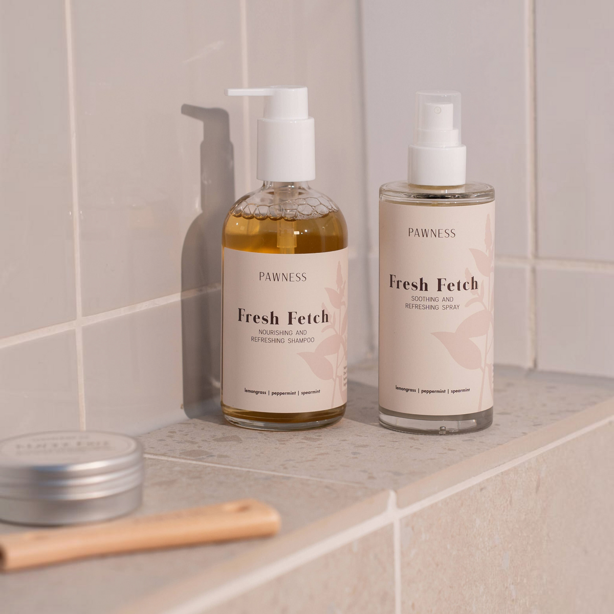 Patomia Pawness Fresh Fetch dog shampoo and refreshing spray set with natural lemongrass and peppermint ingredients