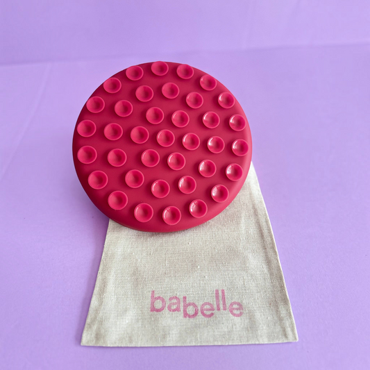 Patomia The Petal bordeaux red silicone dog lickmat with suction cups on a light purple background