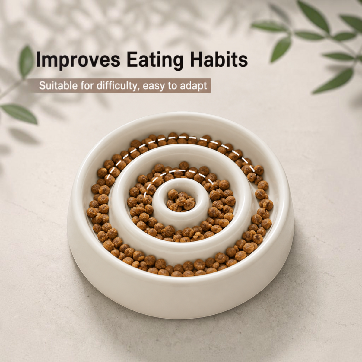 Patomia raised ceramic slow feeder cat bowl with spiral groove design for healthy digestion and improved posture