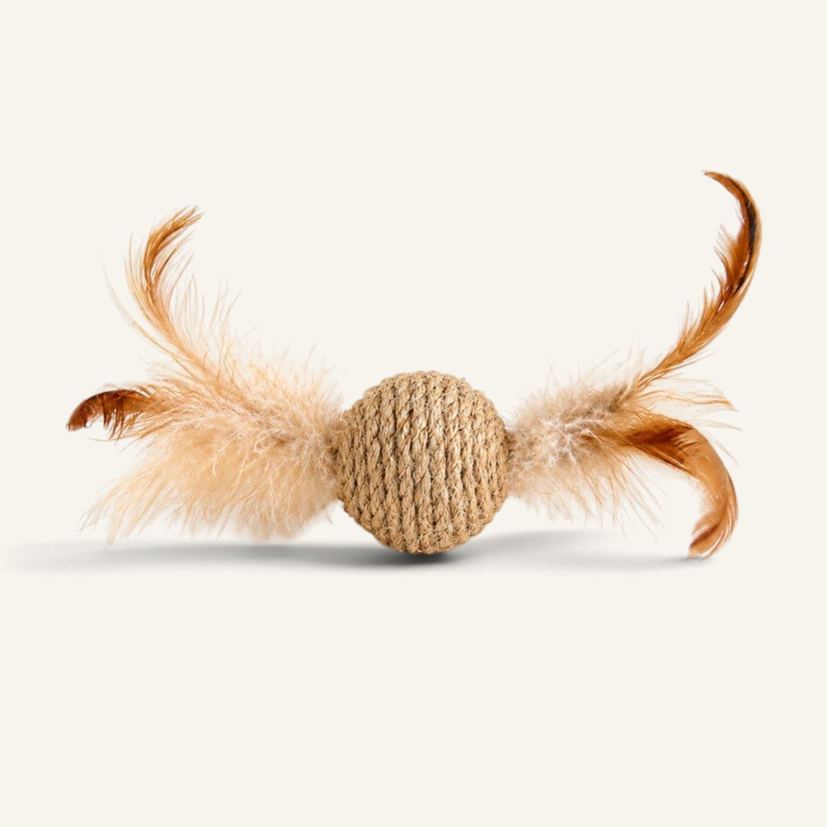 Patomia natural sisal rope cat ball toy with brown feathers for interactive play and scratching