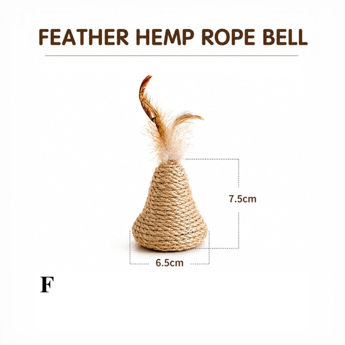 Patomia natural sisal rope cat toy with feathers and bell, shaped like a bell for interactive play and scratching.