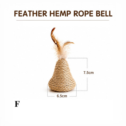 Patomia natural sisal rope cat toy with feathers and bell, shaped like a bell for interactive play and scratching.
