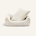 Charger l'image dans la visionneuse de la galerie, Patomia Snozy beige linen blend dog bed with removable cushion and breathable fabric for warm days
