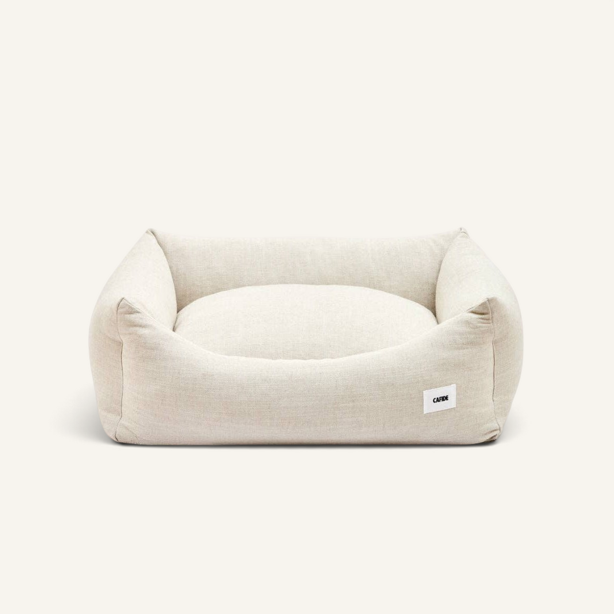 Patomia Snozy beige linen blend dog bed with removable washable cover and adjustable recycled foam padding