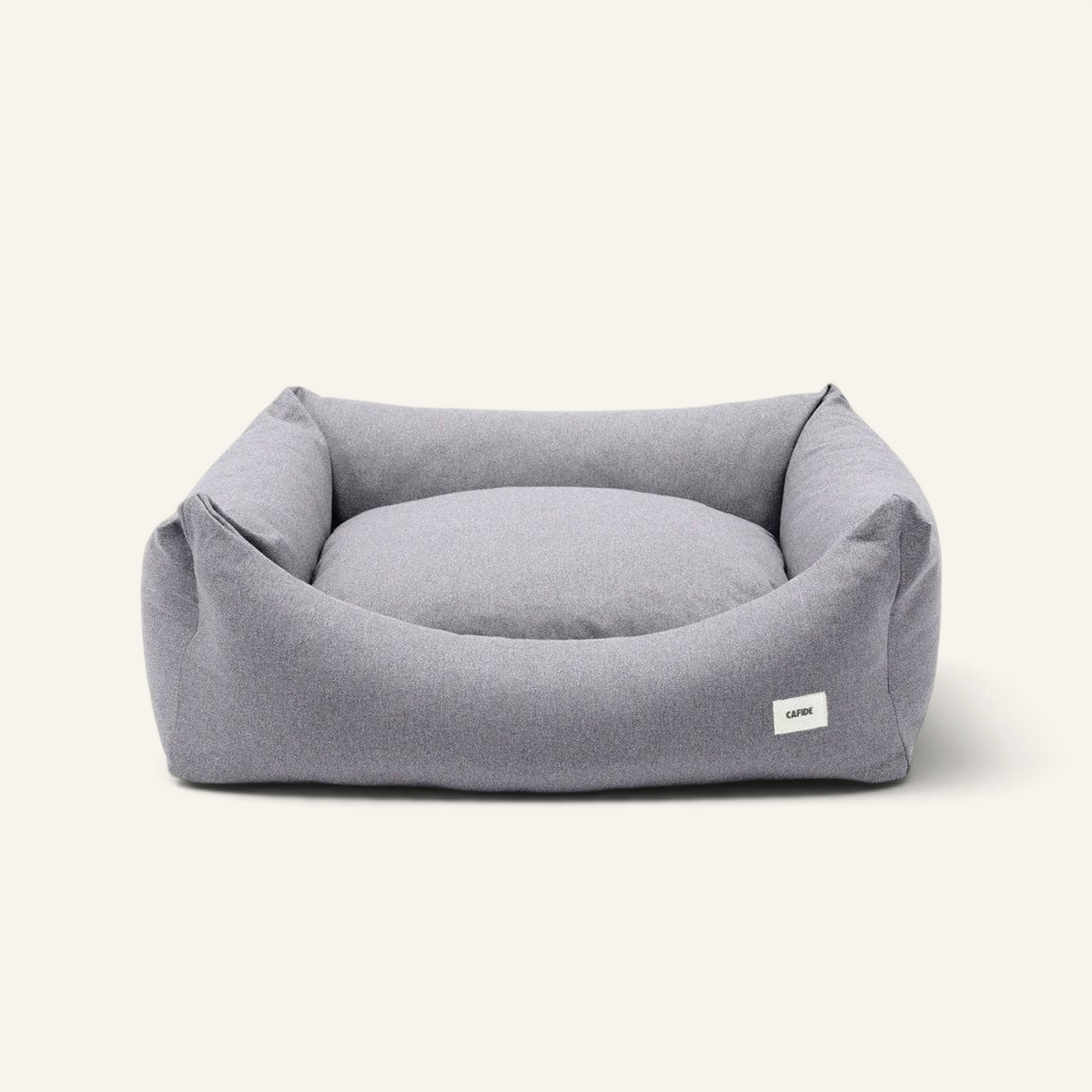 Patomia Snozy grey dog bed with soft polyester fabric and removable recycled foam cushion for comfort