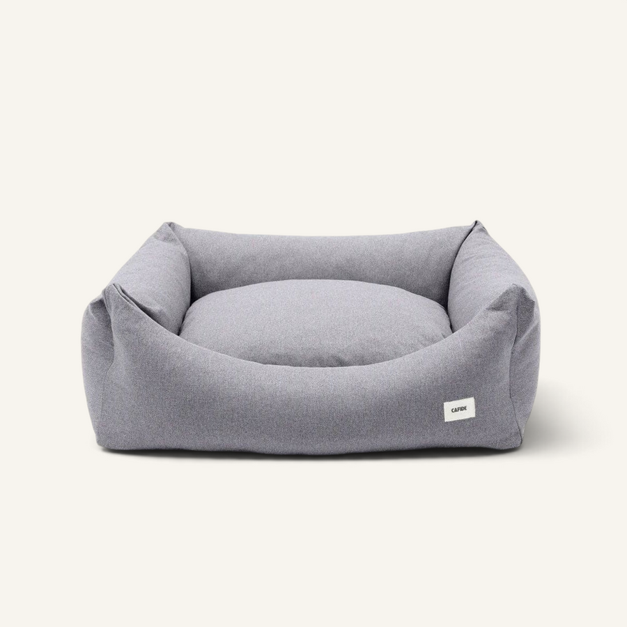 Patomia Snozy grey dog bed with soft polyester fabric and removable recycled foam cushion for comfort