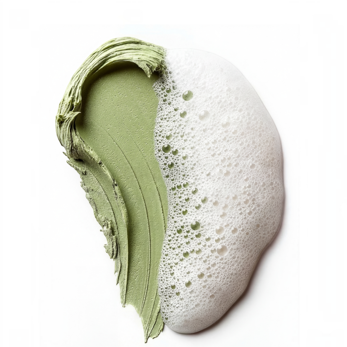 Patomia soothing dog shampoo texture showing a creamy light green paste transitioning into a soft white lather